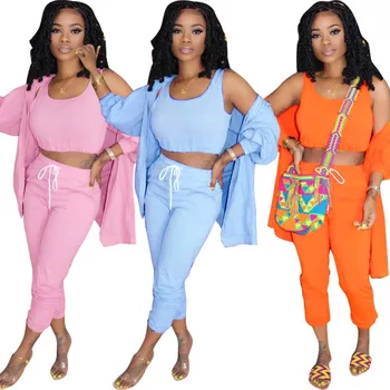 

Women's Casual Solid Set Long Cloak Top Tank Pencil Jogger Sweatpants Tracksuit Matching Set Three Piece Set Outfit S401