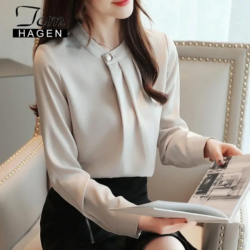 Весна-лето 2020 женская блузка с длинным рукавом рубашки для женщин шифоновая