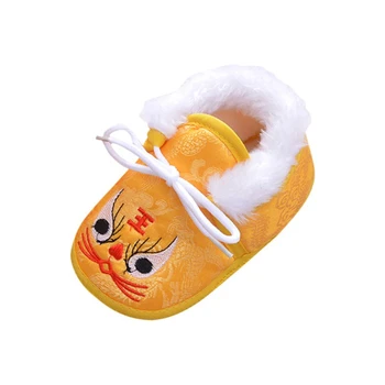 

Autumn Winter Baby Shoes Girl Boy Cartoon Embroidery Boots Casual Shoes First Walkers Non-slip Soft Sole Shoes For 2-12M
