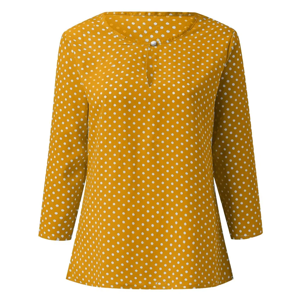 

2019 Women Tops Fashion Womens Plus Size Deep V-Neck Small Dot Printing Chiffon Shirt Medium Blouses 8.23