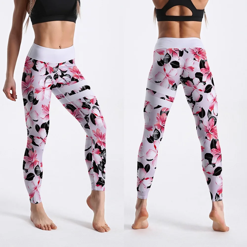 Qickitout 12% Spandex High Waist Digital Printed Fitness Leggings Push Up Sport GYM Leggings Women gym leggings