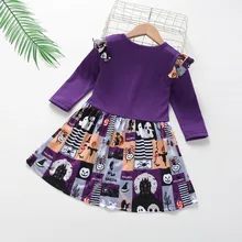 Girls halloween outfits cotton Long Sleeve Demon Letter Printed Halloween Part Princess Dress winter girls fall outfits