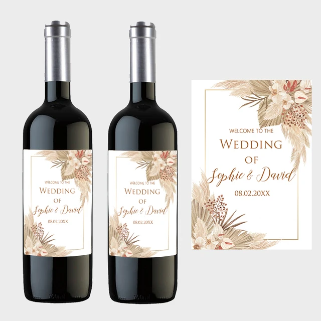 Pampas Grass Design Wine Bottle Wraps Sticker Customize Labels Any Text Occasion Personalise Baptism Birthday Baby Shower Decor 2