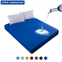 100% Waterproof Solid Bed Fitted Sheet Nordic Adjustable Mattress Covers Four Corners With Elastic Band Multi Size Bed Sheet 1