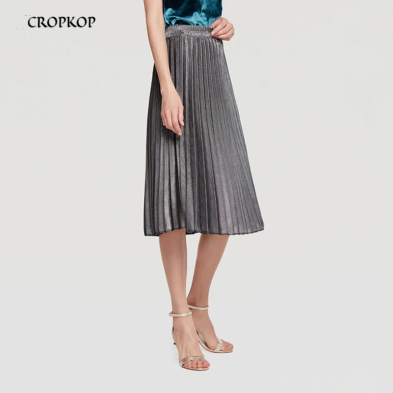 Простая модная плиссированная юбка для женщин, тонкая высокая талия, однотонная, Bestmatch, Пляжная блестящая юбка, Женская Повседневная винтажная юбка с баской
