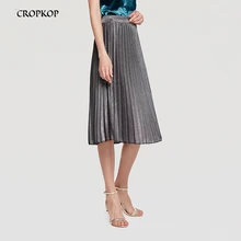 Простая модная плиссированная юбка для женщин, тонкая высокая талия, однотонная, Bestmatch, Пляжная блестящая юбка, Женская Повседневная винтажная юбка с баской