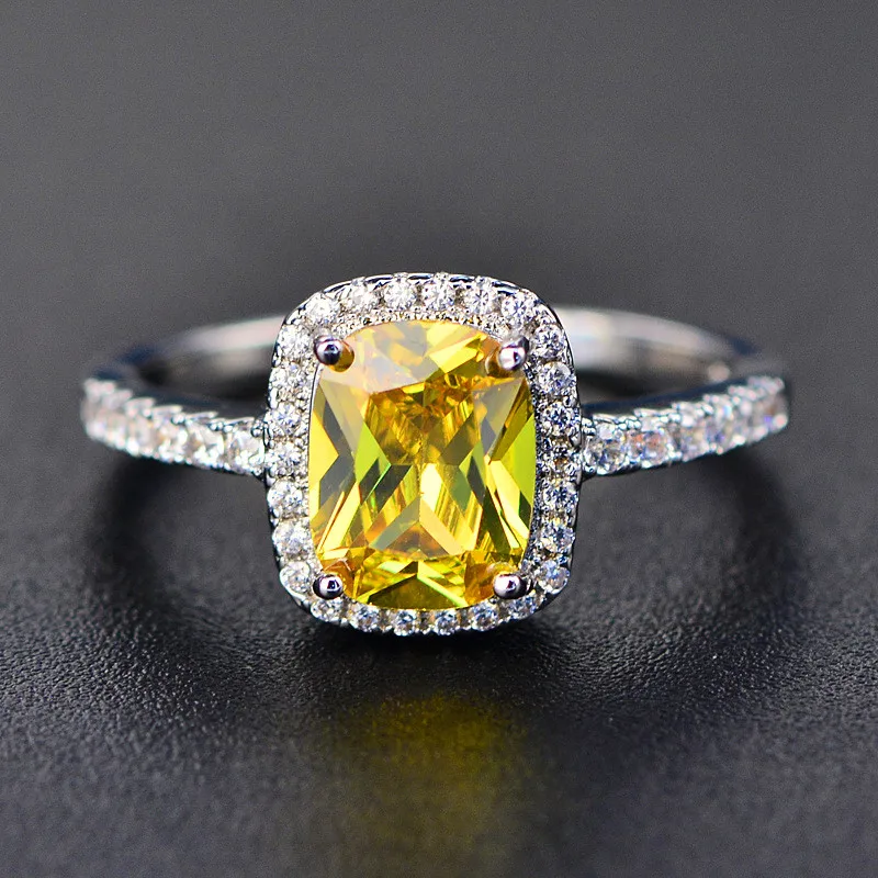 Fashion Mystic Fire Crystal Stone Rings For Women Silver Color Square Blue Pink Zircon Wedding Engagement Ring Boho Jewelry