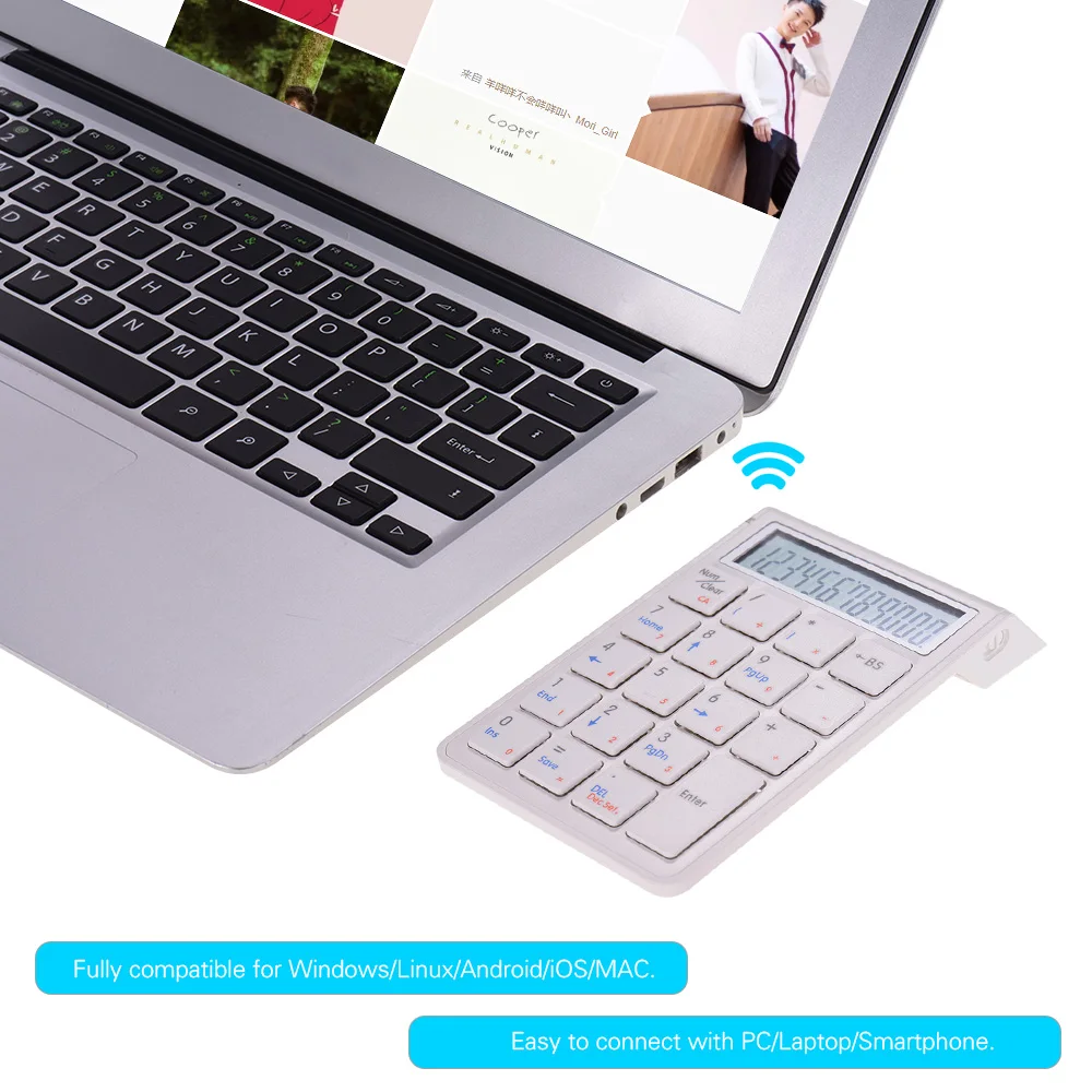 

Portable 2-in-1 Wireless BT 19 Keys Rechargeable Smart Numeric Keypad Keyboard & Calculator Function Dataoid/iOS/MAC Computer