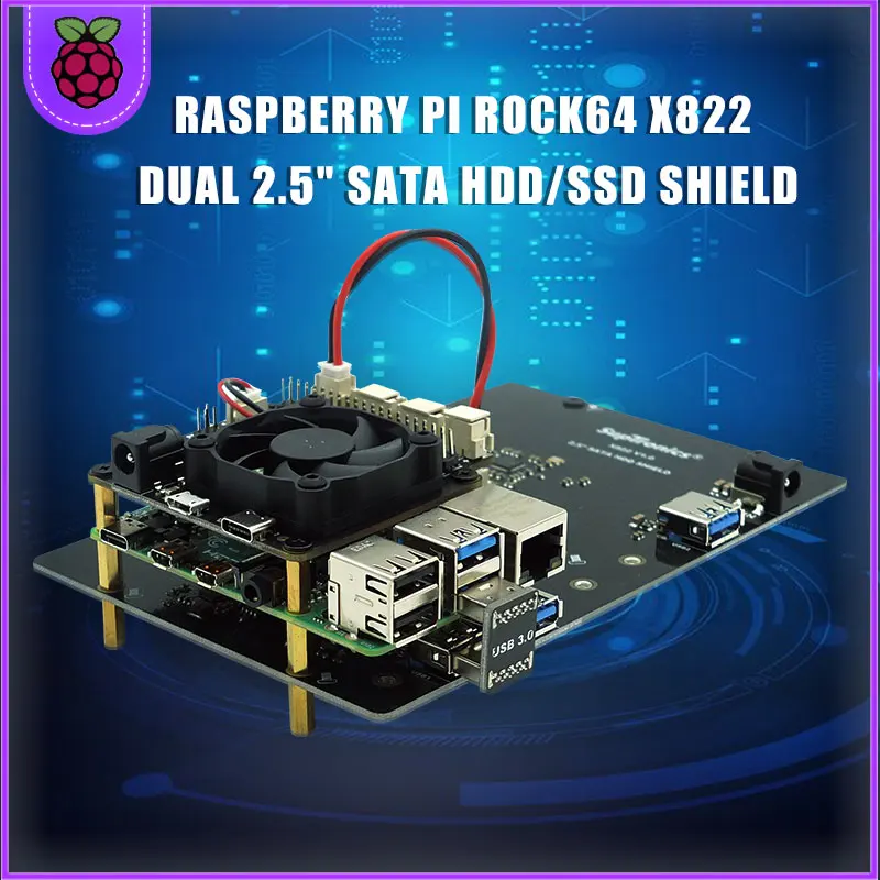 

Raspberry Pi ROCK64 X822 Dual 2.5" SATA HDD/SSD Shield,Supports upto 8TB HDDsIdeal storage solution USB3.1 Gen 1 ports