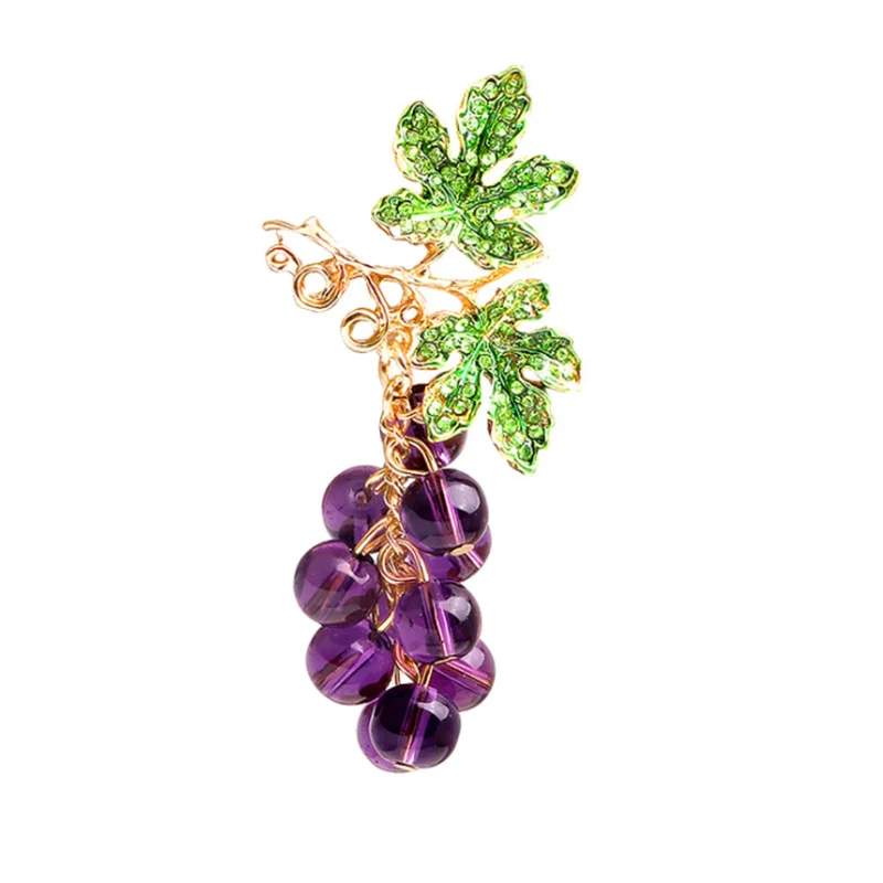 AINAMEISI Fashion Creative Fruit Grape Brooch Personality Rhinestone Brooch Glass Bead Plant Lady Brooch