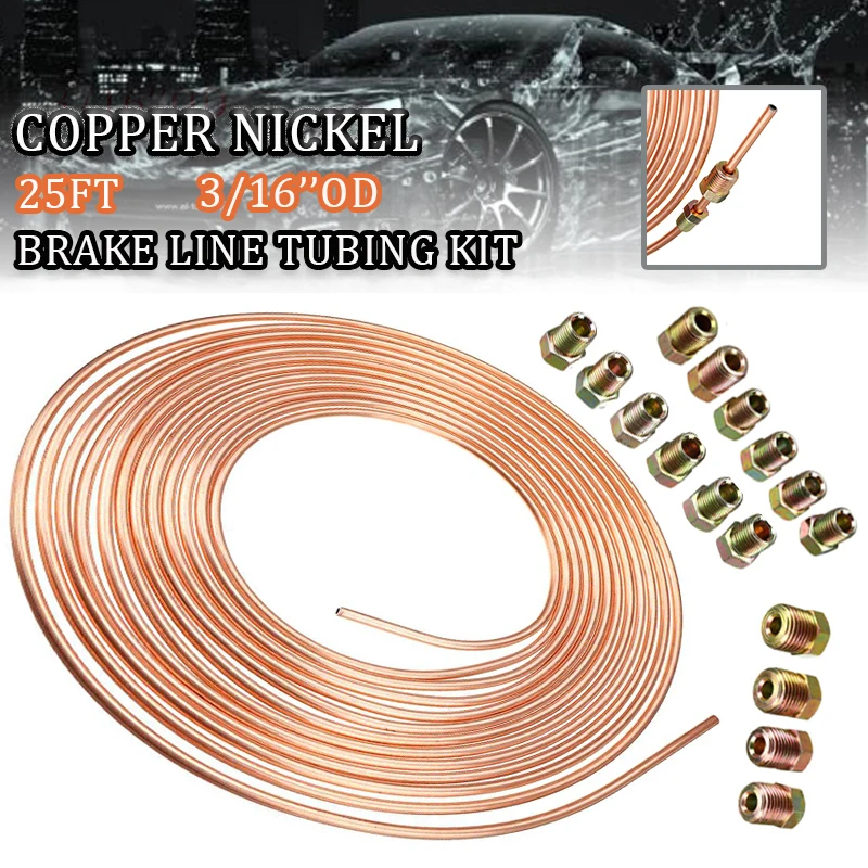 25ft 7.62m Car Roll Tube Coil of 3/16" OD Copper Nickel Brake Pipe Hose Line Piping Tubing Anti-rust With 16PCS Nuts | Автомобили и