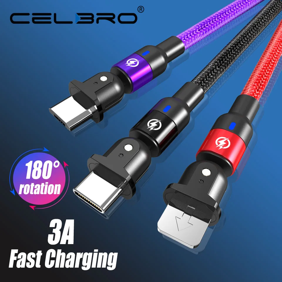 Кабель Micro USB Type C Usbc 180 градусов зарядный кабель 3A для Samsung Huawei Tabelt провод быстрой