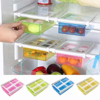

Storage Organizer for Kitchen Rack Freezer Refrigerator Storage Rack Fridge Slide Shelf Blue Space Saver