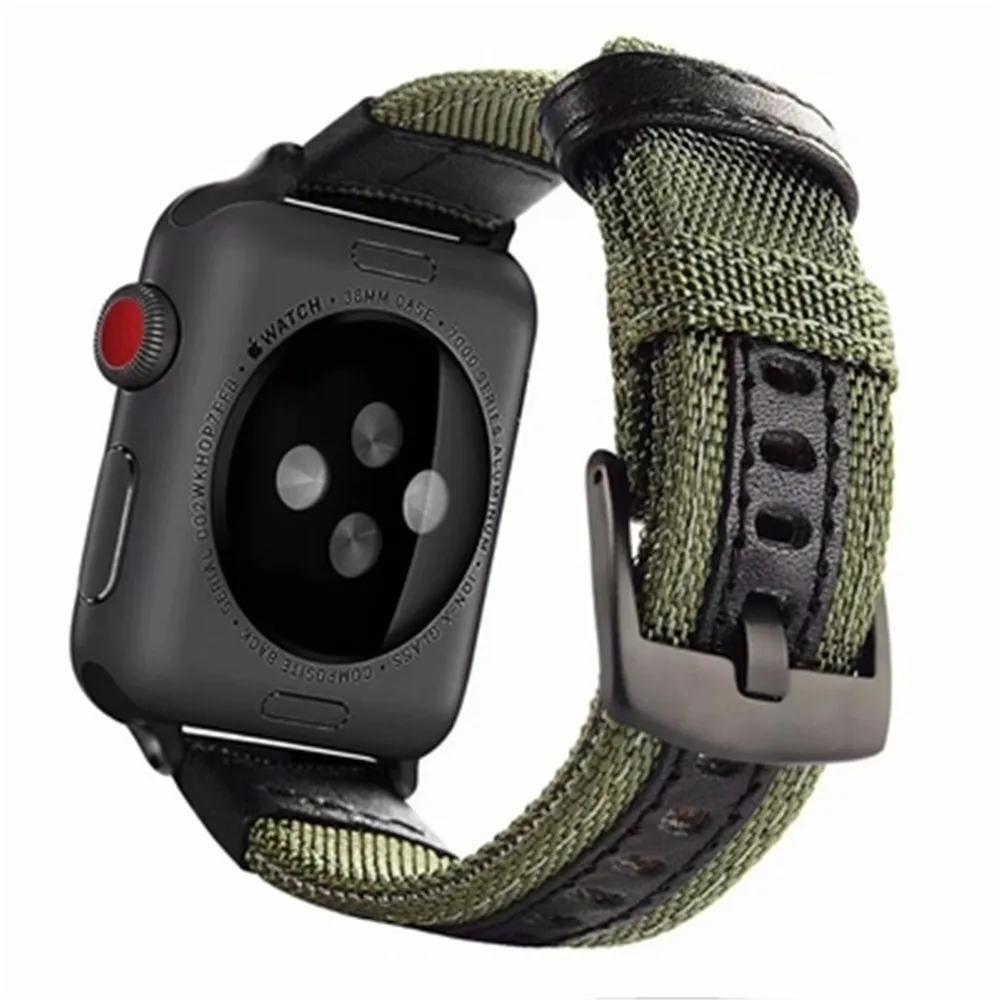 Leather-Strap Watchband Wrist Bracelet Canvas Iwatch-Series Apple Nylon 42mm 38mm 44mm