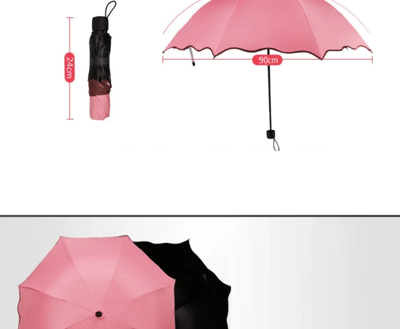 Автоматический зонтик цветет в воде изменяет цвет зонтик Тройной складной черный резиновый Солнцезащитный УФ женские зонтики