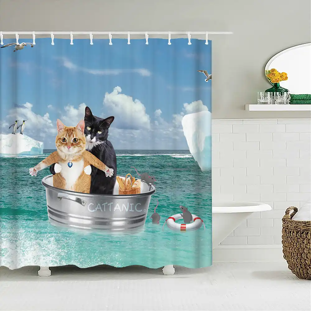 Cat Shower Curtains Bathroom Shower Curtain Cute 3d Fabric Shower Curtain With Hooks Funny Waterproof Shower Curtain Or Mat Shower Curtains Aliexpress