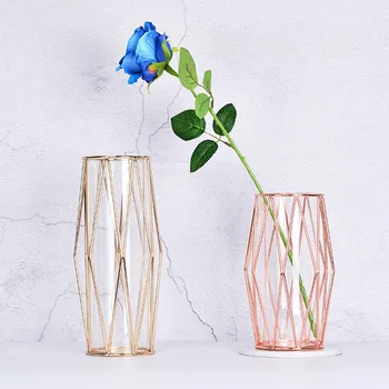 

Light Luxury Champagne Gold Diamond Iron Vase Nordic Ins Desktop Decoration Water Glass Test Tube Flower Arranging Device