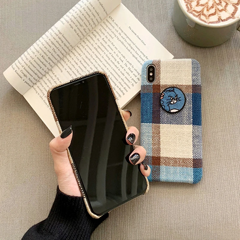 Ткань текстура кошка мышь мультфильм чехол для телефона для iphone 7 Чехол 6 8 plus XR XS MAX X осень теплая винтажная ткань решетчатый чехол