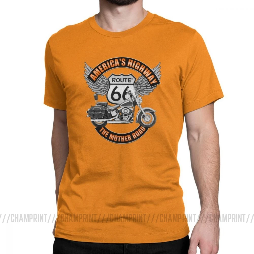 Мужские футболки с американским шоссе Route 66 Mother Road, классические ретро топы из хлопка, винтажные футболки, оригинальные футболки - Цвет: Оранжевый