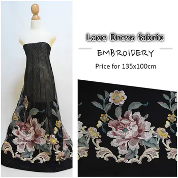 

Fashion Women Dress mesh fabric Embroidered Lace clothing Material African Lace Tissu Telas Embroidery patchwork cloth 135cm
