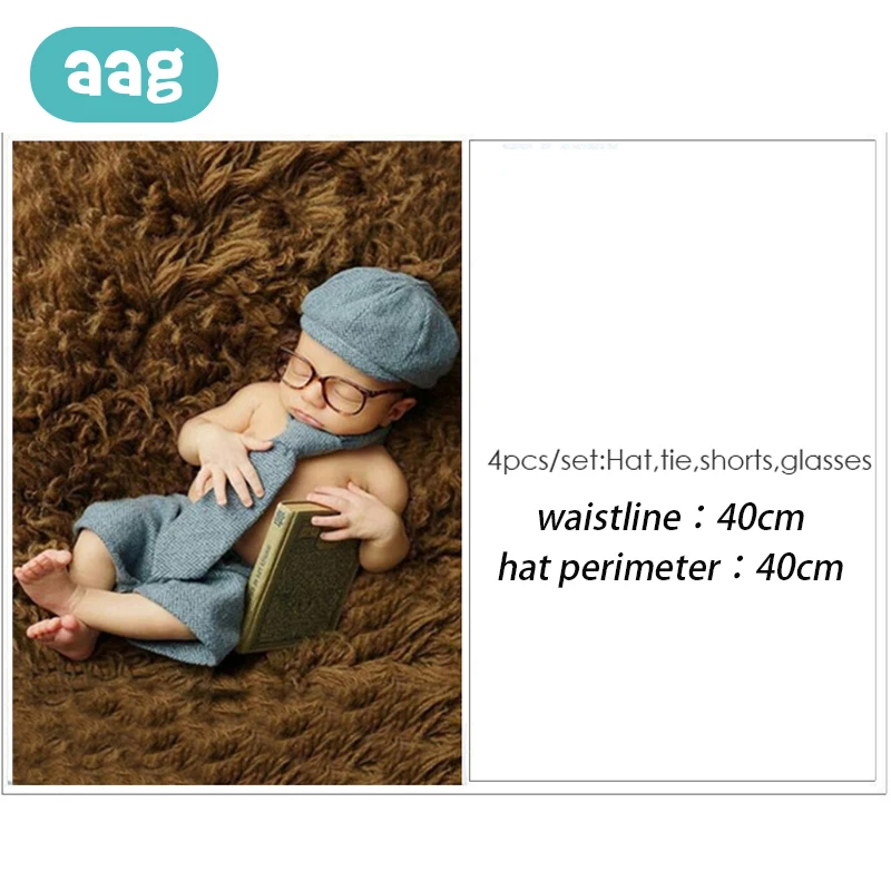 AAG 4 шт./компл. детский фон для фотографирования новорожденных с изображением костюм шорты+ длинный галстук-бабочка+ шляпа+ очки для маленьких мальчиков строгий наряд для мальчиков Костюмы реквизит для фотосессии 20