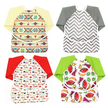 

Reusable Baby Feeding Bib Apron Waterproof Cute Printed Baby Bibs Long Sleeve Baberos Self Feeding and Eating Baby Bibs Apron