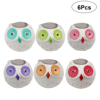 

6PCS Colorful Eyes Owl Design Succulent Pots Creative Planters Ceramic Pots Containers for Home Garden Balcony (Mixed Style)