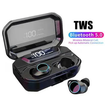 

Portable Wireless Bilateral Call Waterproof Sports Headset Stereo Bluetooth5.0 Earphones with Charge Case