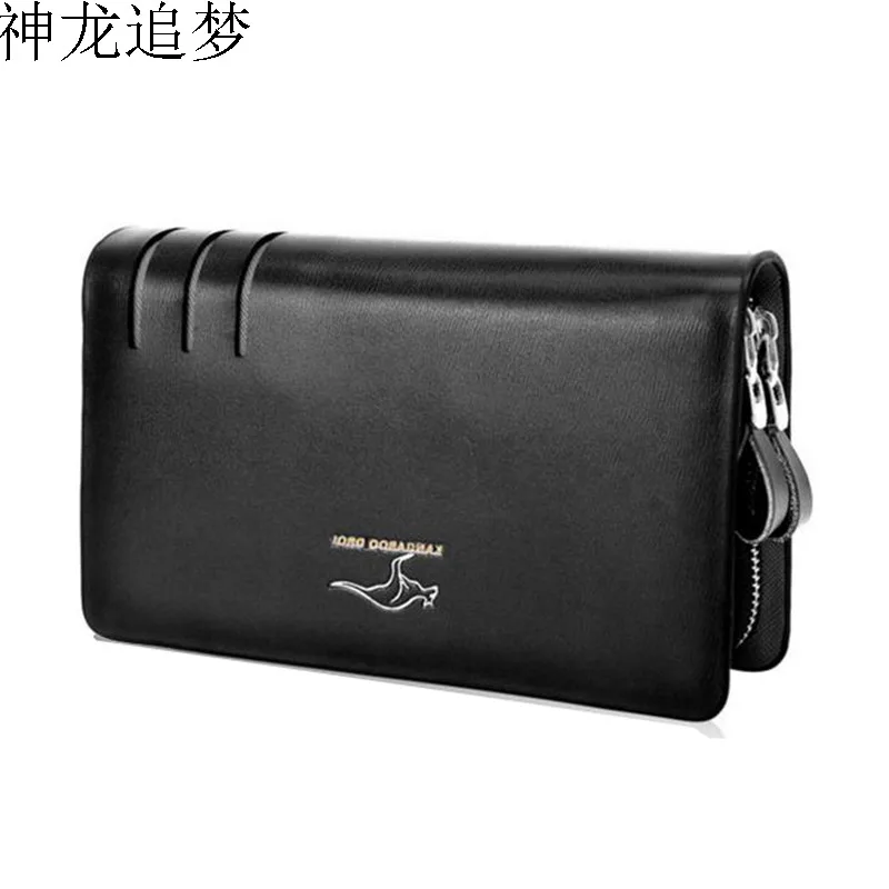 

Fashion Male double zipper Wallet Genuine leather clutch bag men's long wallet men's card holder wallet cowhide mobile phone bag