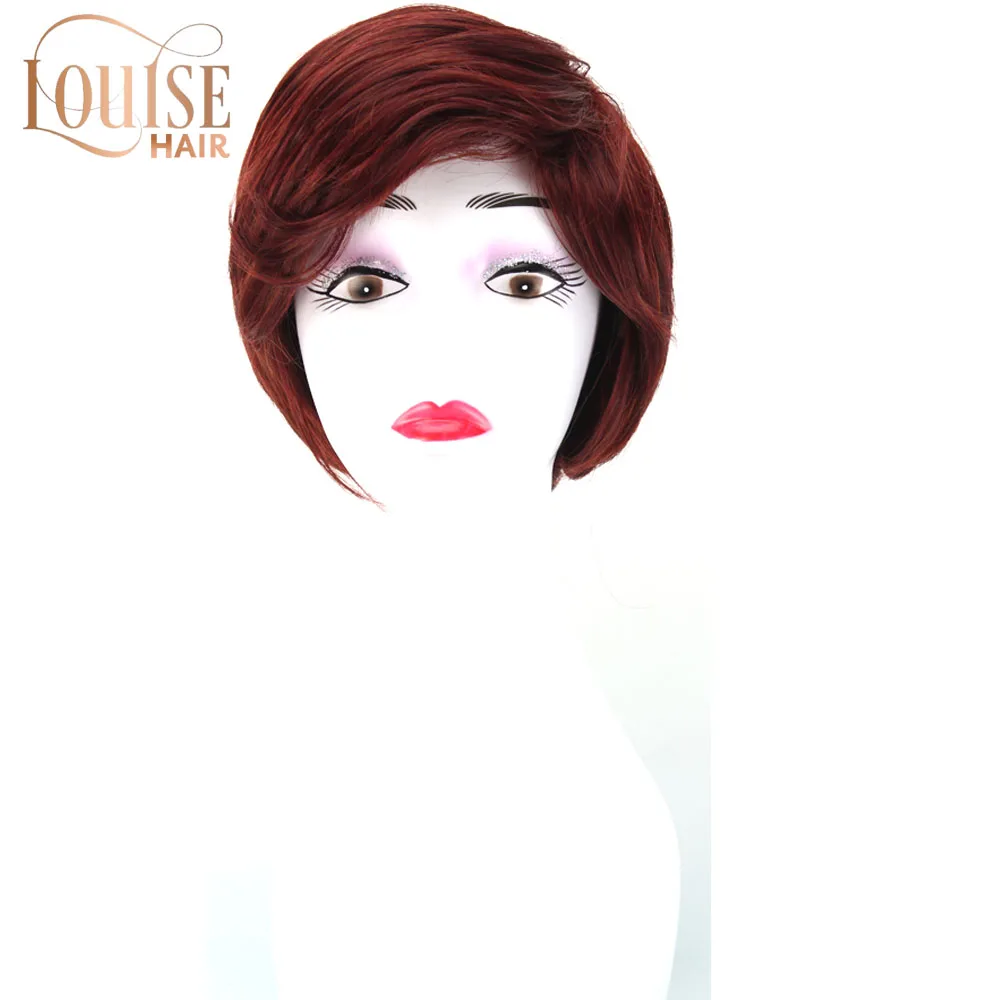 Louise Hair короткий парик Бургунди натуральный волнистый прямой Стильный с челкой