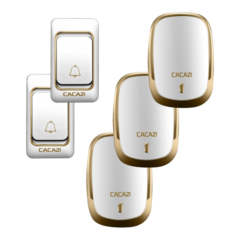 2 button 3 receiver CACAZIWireless дверной звонок постоянного тока на батарейках водонепроницаемый 1 Кнопка 1 приемник умный дом Cordles дверной звонок колокольчик 200 м Пульт ДУ - Цвет: 2 button 3 receiver