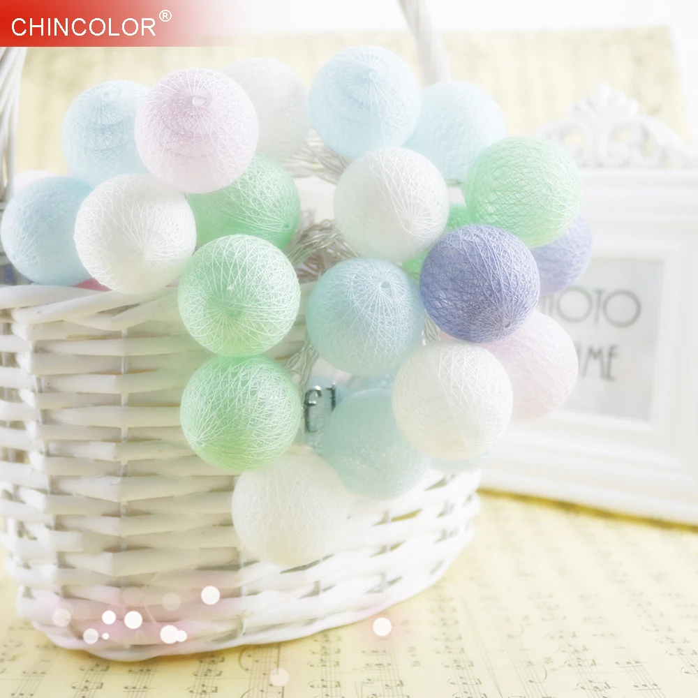 

Macaron Led Light string 20Leds Holiday lights 3.5cm Cotton Ball 2.2 Meter Garland Christmas Wedding Decoration Warm White IQ