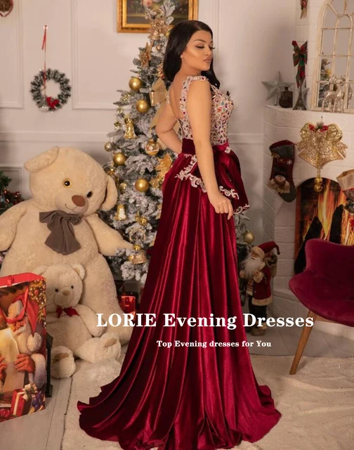 LORIE Arabic Evening Dresses 2021 Beaded with Rhinestones Burgundy Side Split Formal Long Mermaid Prom Gown Velvet Party Dress 4