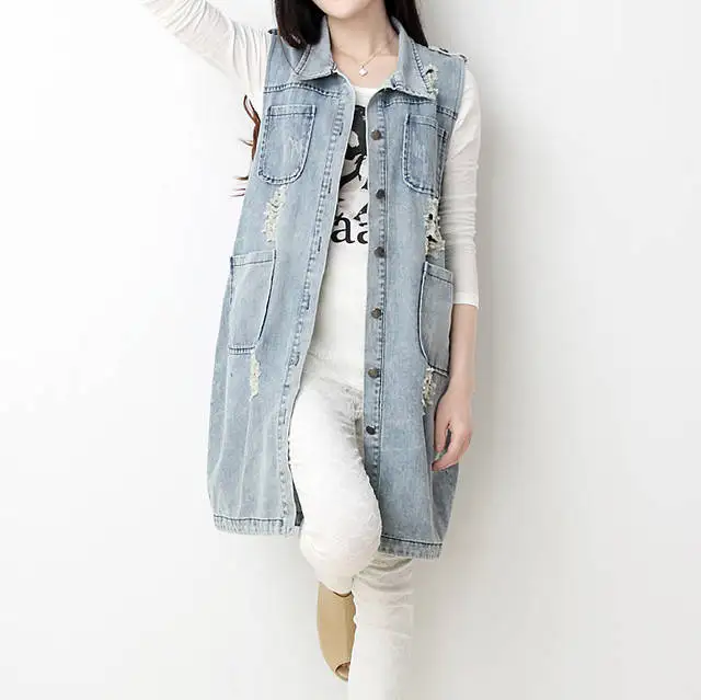 sleeveless long jean jacket