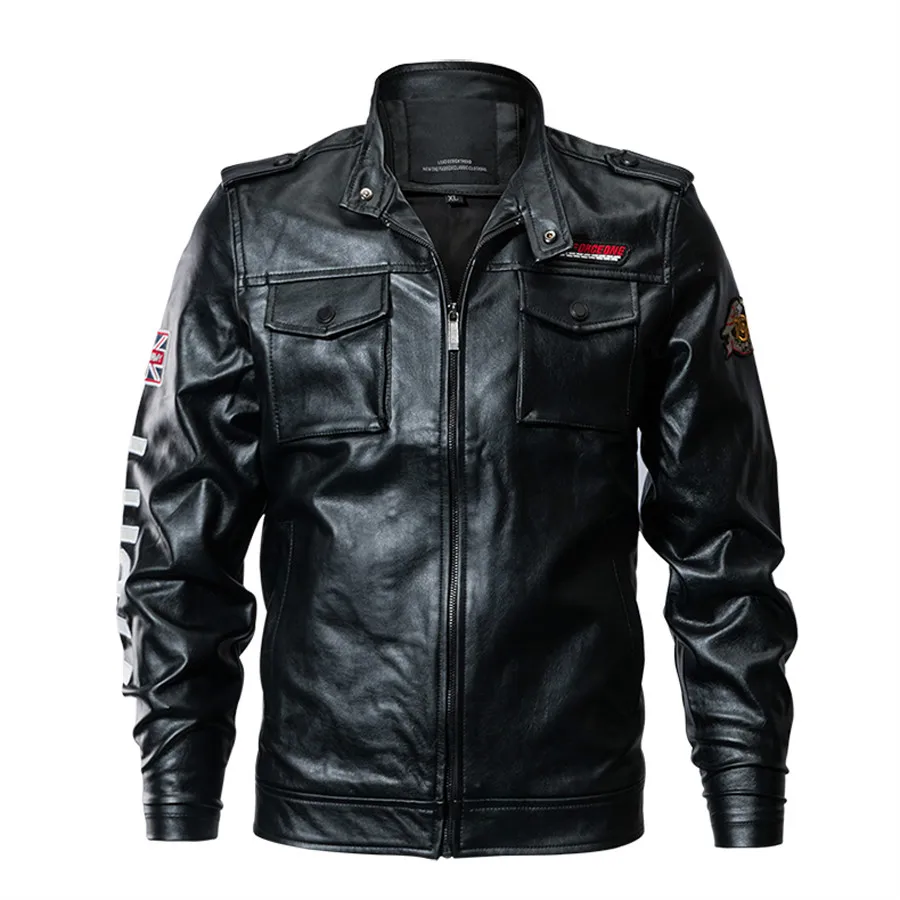 

Men Military Jacket Mens Slim Tactical 3D Bomber Jacket Autumn Winter Army Pilot PU Leather Jacket Motorcycle Jacket 4XL