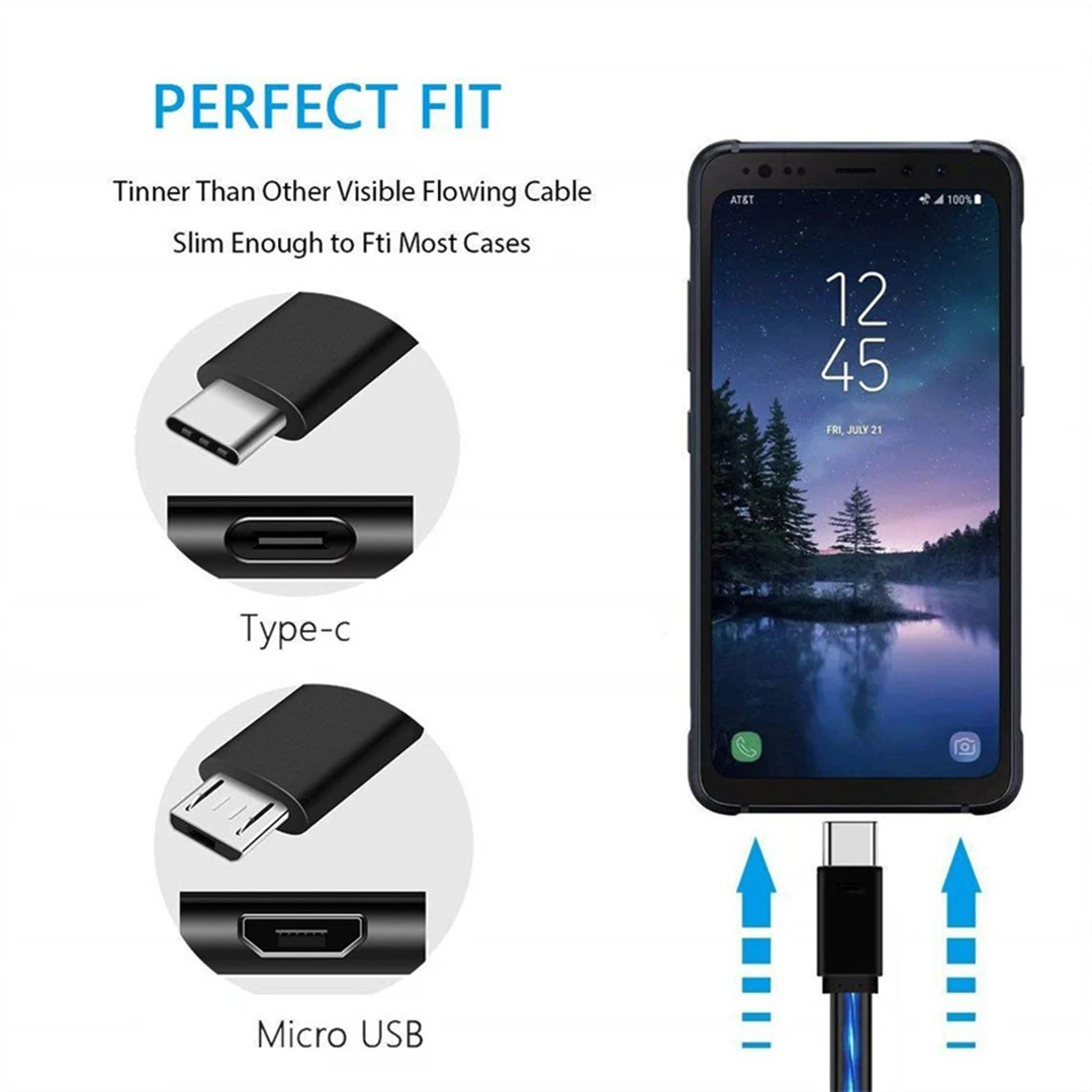 Светодиодный зарядный кабель USB type C/Micro USB/8PIN для samsung S10 S9, Автоматическое отключение питания, умный защитный яркий шнур