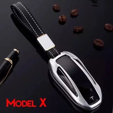 1 шт. чехол для ключа автомобиля для Tesla модель S модель X с ремнем алюминиевый сплав чехол для ключа сумка для хранения протектор стиль - Название цвета: set  Silver