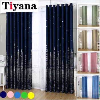 

Modern Star Castle Blackout Curtains Window Drapes for Bedroom Living Room Cartoon Kids Curtain Boys Girls Fashion Blue P230-2