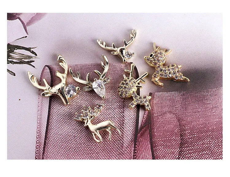 10 teile/los Weihnachten Elch Deer Winter Zirkon Kristalle Strass Schmuck Nail art Dekorationen Nägel Zubehör Charms Liefert – Detail 3