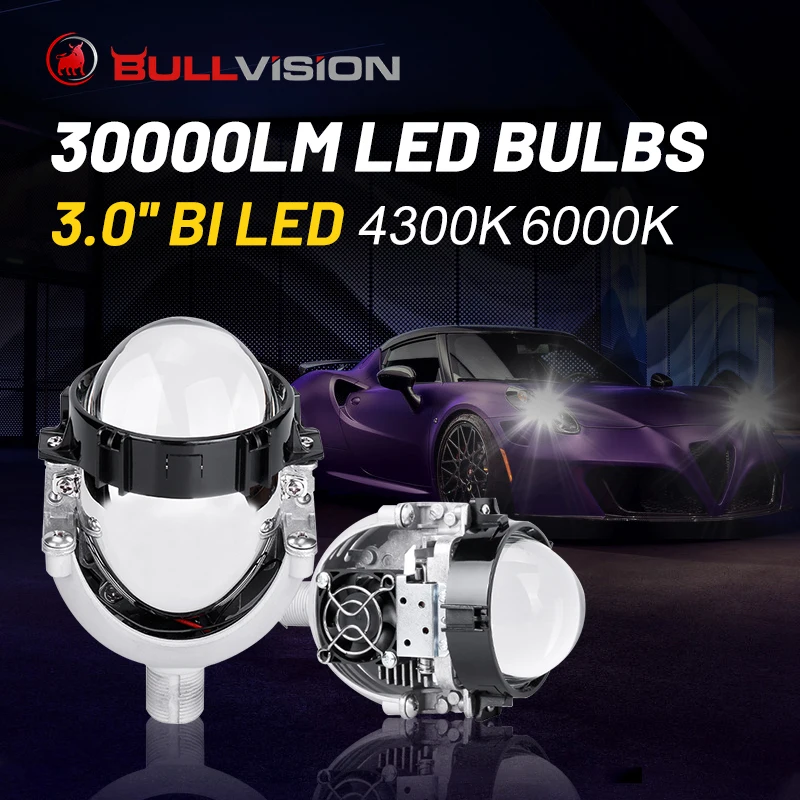 

3.0'' Bi LED Projector Lens 30000LM 4300K 6000K 100W H1 H4 H7 9005 9006 HB3 HB4 High Beam Low Beam Lense In Headlight Angel Eyes
