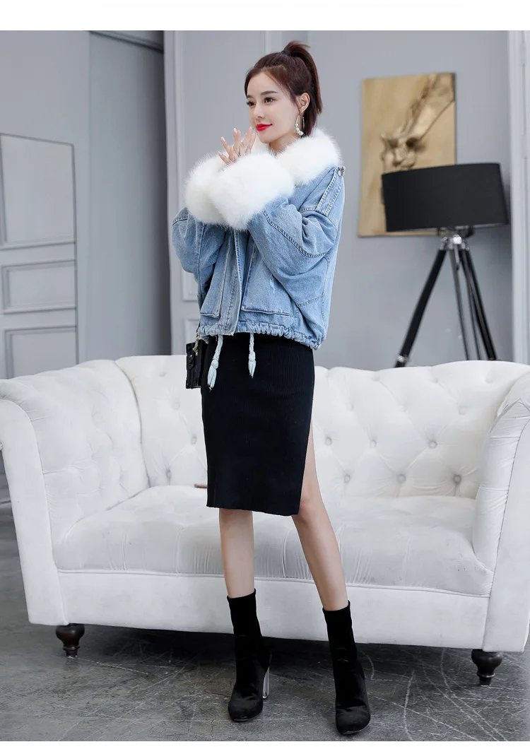 Куртка женская зимняя одежда Корейская версия более свободная шерстяная ткань с мягким ворсом джинсовая куртка с шерстяным воротником женское хлопковое пальто