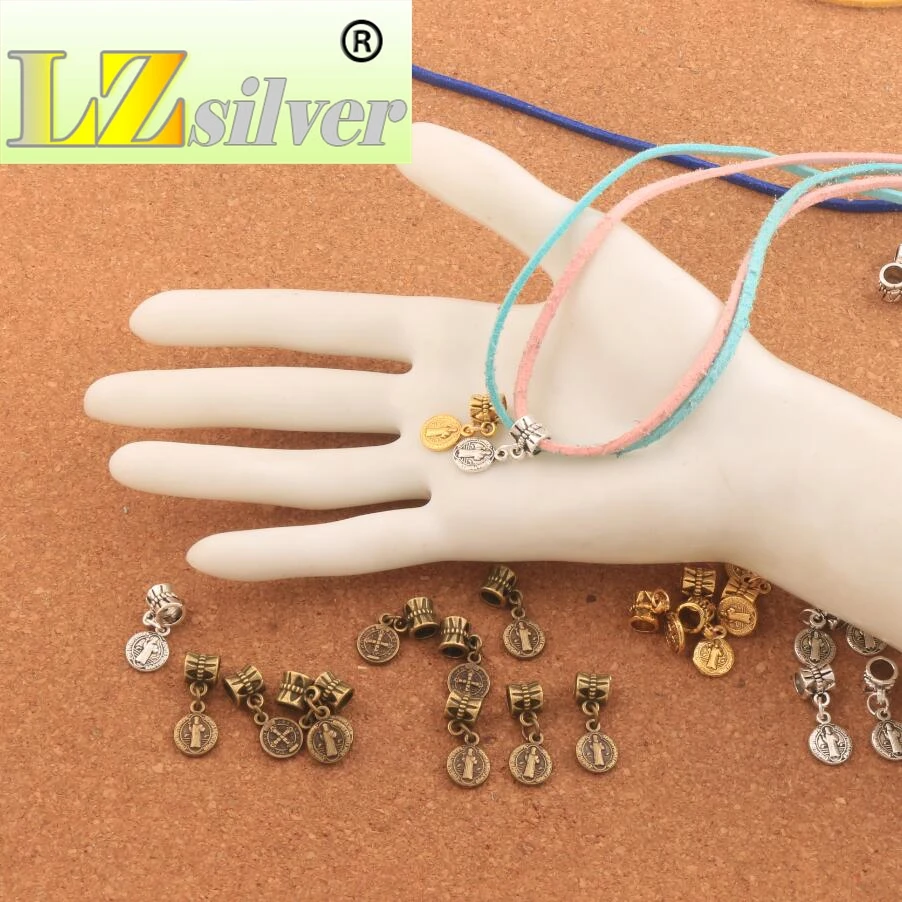 23X9mm Saint Jesus Benedict Patron Medal Crucifix Cross Charm Beads 100PCS Zinc Alloy  Bronze Dangle Jewelry DIY B1651