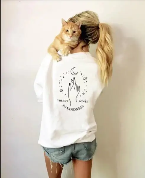 US $13.27 There's Power in Kindness Sweatshirt Casual Power Hand Star moon Slogan Hoodies Power Graphic Grung