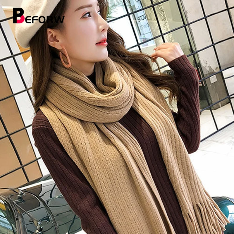 

BEFORW 2019 New Women Cashmere Scarf Thickened Warm Large Long Blanket Wrap Shawl With Tassel For Fall Winter Scarfs