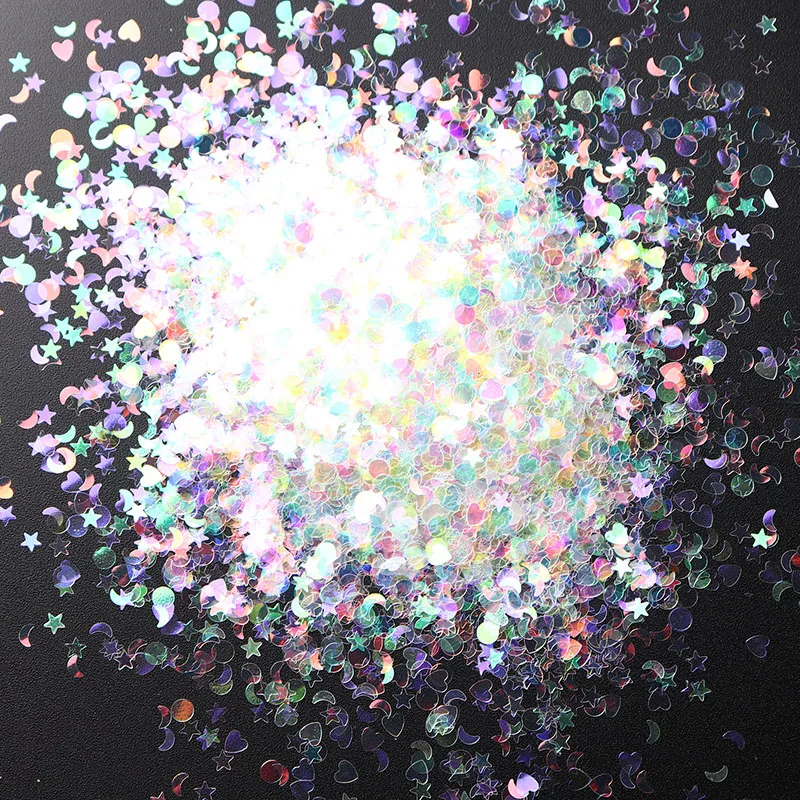 

50g Star and Moon Mixed Heart-shaped Holographic Nail Art Sequins Glitter Chameleon Nail Polish Polymer Sheet Beauty Decoration