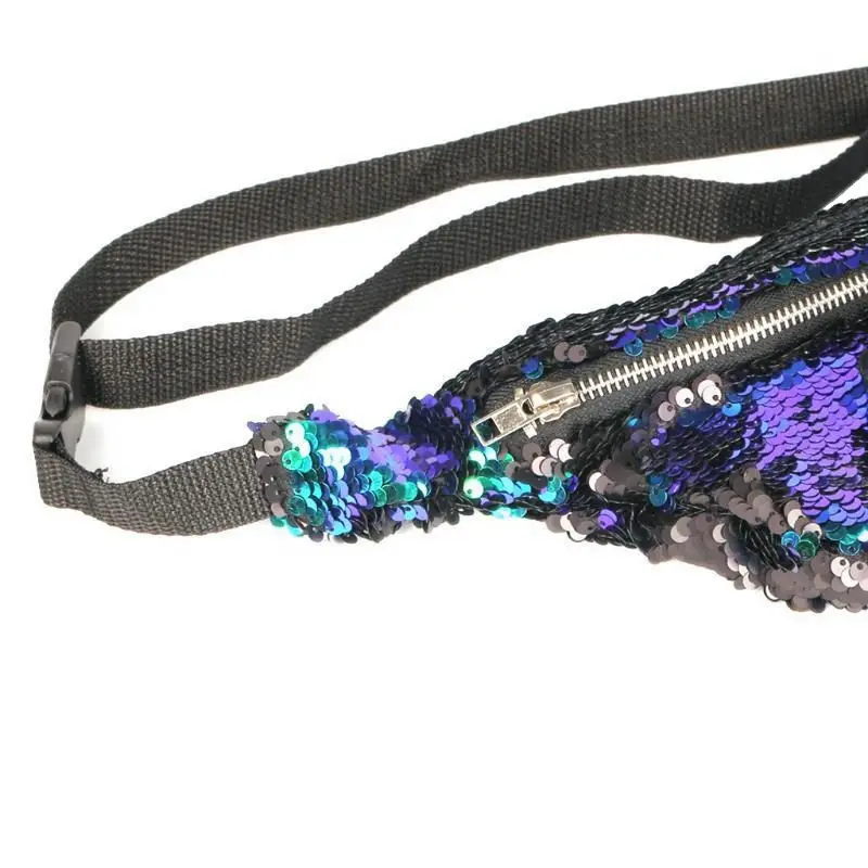 Women Adjustable Belt Sequins Shoulder Bags Zipper Chest Fanny Pack Waist Bag, 2 Blue+purple+black+green