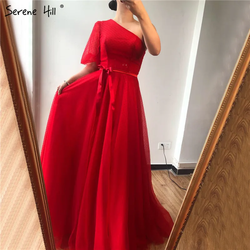 Красное вечернее платье с одним плечом и половинным рукавом,, простое сексуальное ТРАПЕЦИЕВИДНОЕ вечернее платье с поясом, Serene hilm LA70192