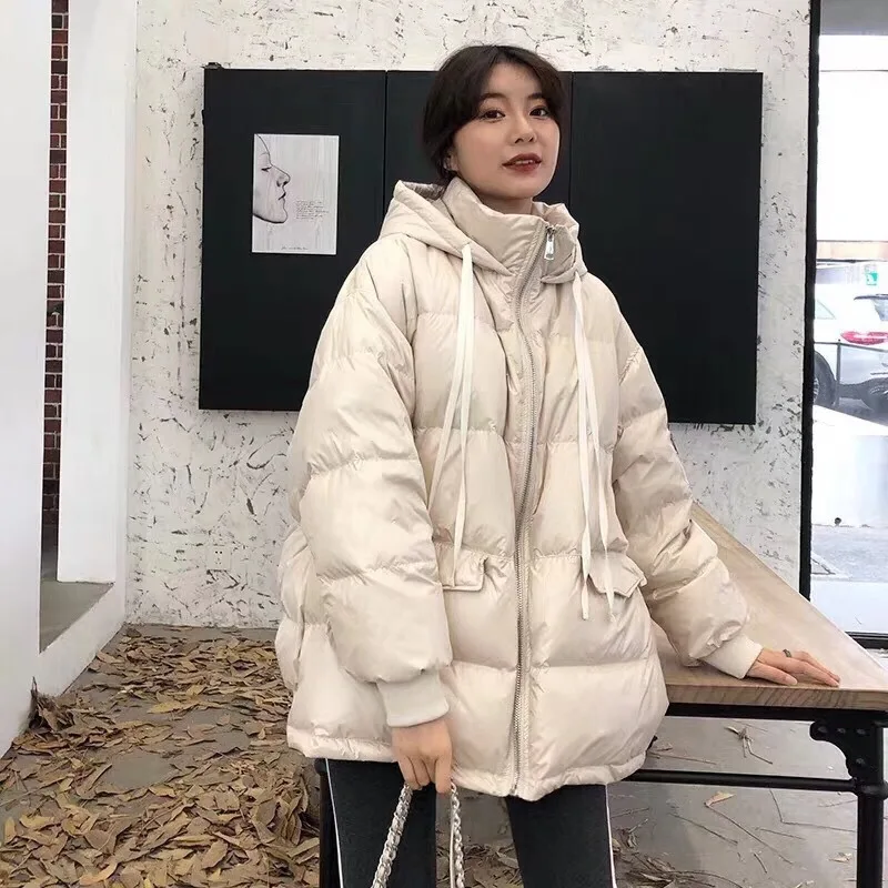 Зимнее пуховое пальто Dongdaemun в Корейском стиле, пуховое пальто средней длины, модное свободное белое пуховое пальто для женщин