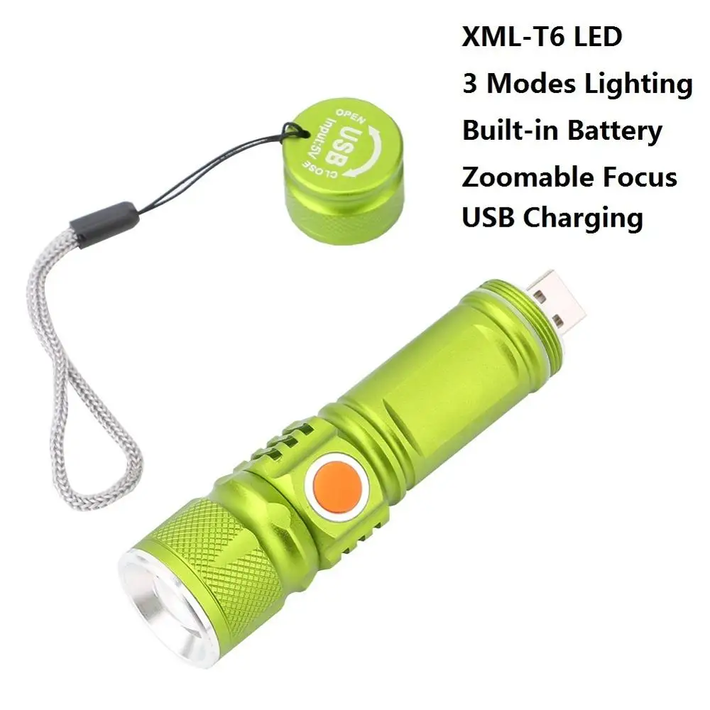 Green Яркий 3 режима XML T6 3800LM встроенный 18650 USB Перезаряжаемый светильник-вспышка портативный фонарь Водонепроницаемый фонарь масштабируемый светильник-вспышка - Испускаемый цвет: Green