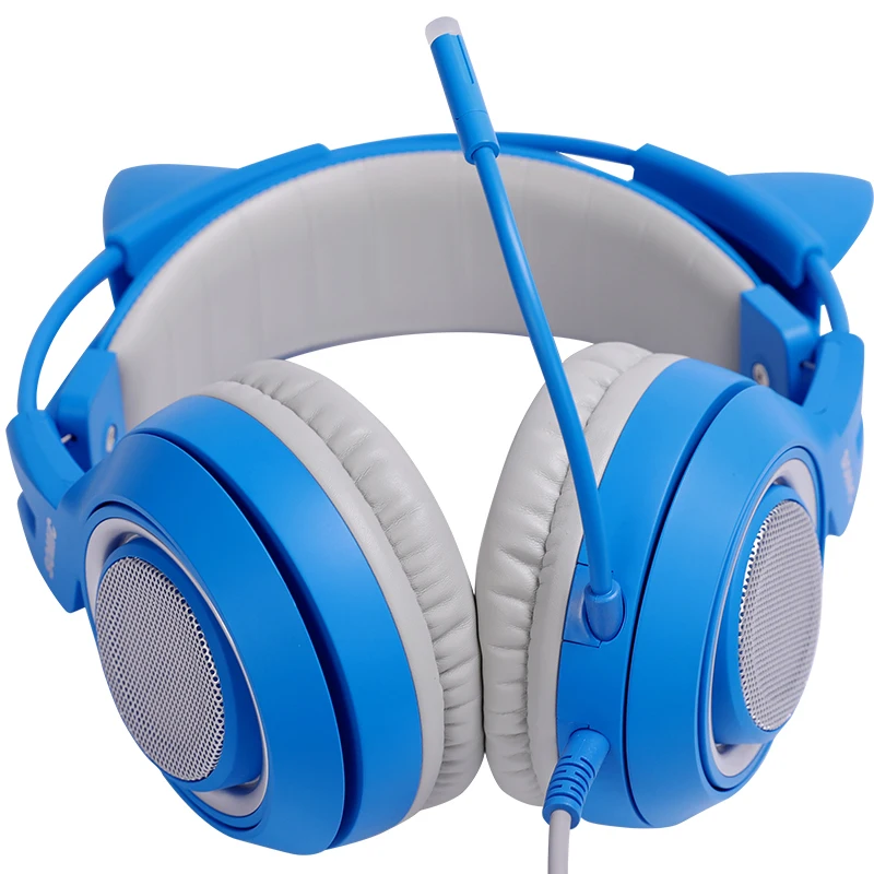 SOMIC G952S BLUE Girl Cat Ear Gaming Headphone 3 5mm Plug Cute Headset for PC PS4 Phone Pad Girl and Boy Kids Gaming Headset